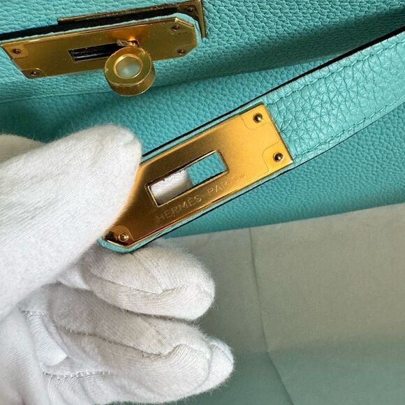 100% authentic Hermes Kelly 32 blue atoll Togo GHW stamp T - Picture 12 of 12